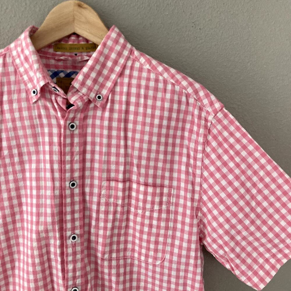 Vintage 1946 Pink Gingham Short Sleeve Button Front Oxford Shirt Medium - Picture 2 of 8